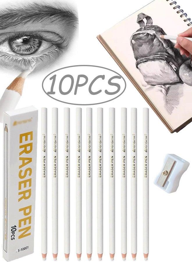 10 قطع من مجموعة ممحاة وفرشاة متعددة الوظائف ممحاة قلم رصاص بيضاء ممحاة تفاصيل دقيقة للأطفال الفنانين الرسم بالفحم الرسم المكتب المدرسة لوازم المعلمين - Image 1